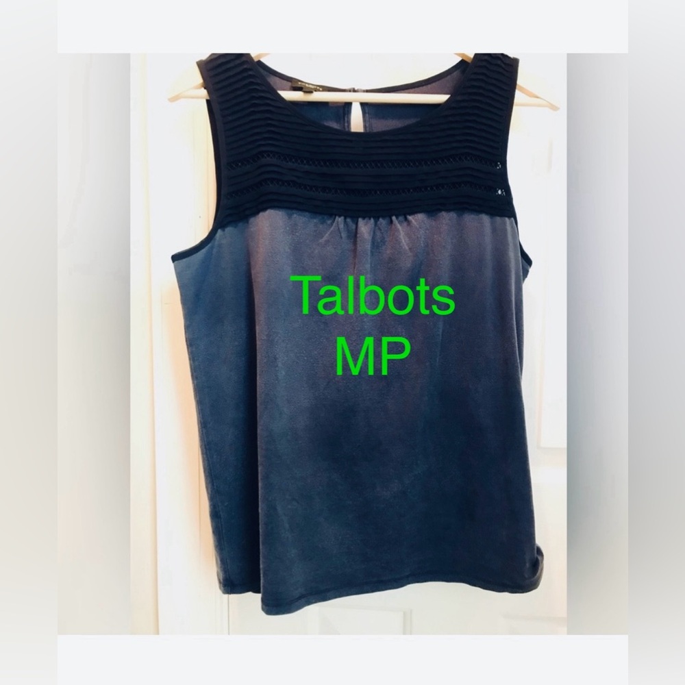Talbots Medium Petite quality blue shell with pretty neckline.